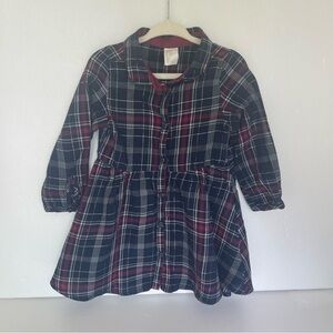 H&M Magenta Pink & Navy Blue Plaid Toddler Kids Button Long Sleeve Shirt Dress